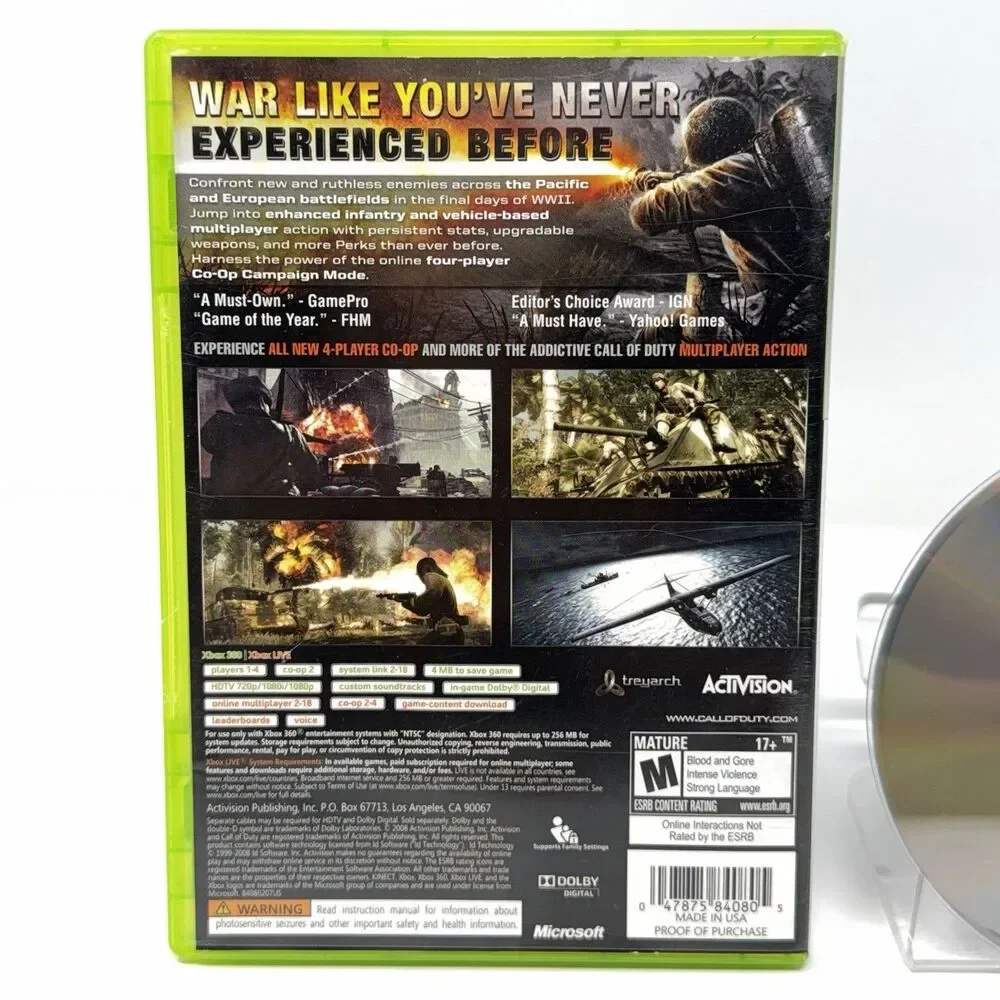 Call of Duty World at War Microsoft Xbox 360 2008 Platinum Hits CIB Tested
